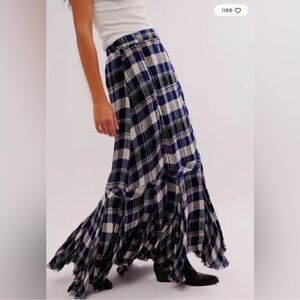 Free People Bordeaux Plaid Maxi Skirt small